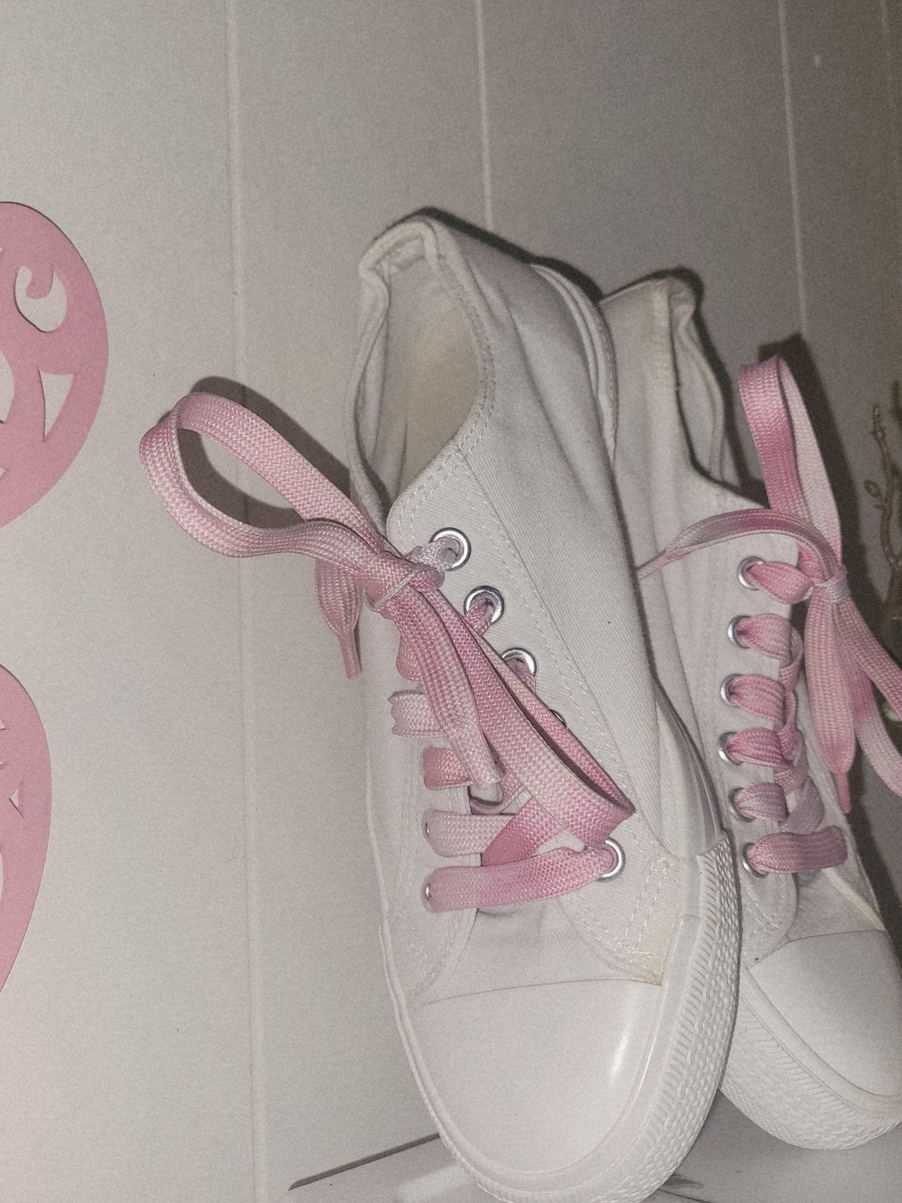 JustFab White Canvas Low-Top Sneakers with Pink Laces